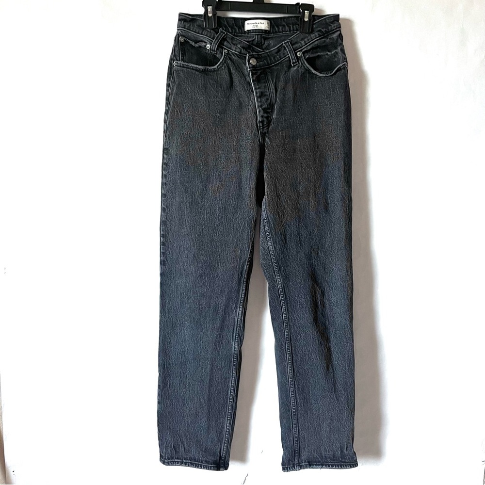 Abercrombie & Fitch The Dad‎ High Rise Black Jeans Womens 29/8L Cross Front